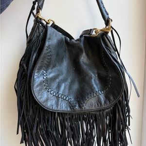 Black Fringe Leather Shoulder Bag